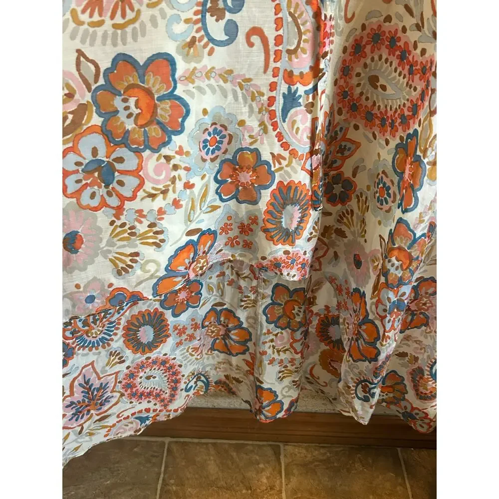 MSK orange blue floral lined dress wedding Small high low cinch waist